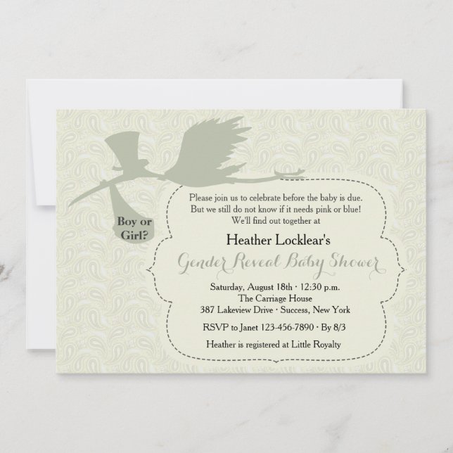 Convite Stork está no caminho do Chá de fraldas de revelaç (Frente)