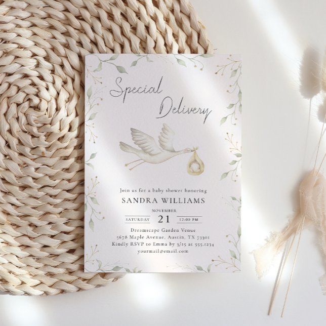 Convite Stork Greenery Chá de fraldas (Criador carregado)