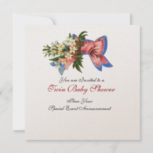 Convite STORK TWIN CHÁ DE FRALDAS, champanhe metálico