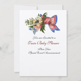 Convite STORK TWIN CHÁ DE FRALDAS, champanhe metálico