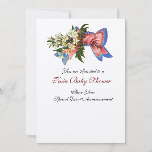 Convite STORK TWIN CHÁ DE FRALDAS, champanhe metálico