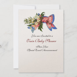 Convite STORK TWIN CHÁ DE FRALDAS, champanhe metálico