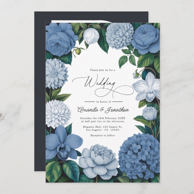 Convite Stormy Blue, Steel Mist & Winter Pearl Wedding (Frente/Verso)