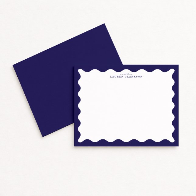 Convite Stormy Blue Wavy Frame Note Card (Criador carregado)