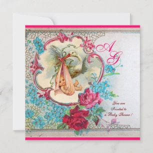 CONVITE STORY BABY GIRL CHÁ PINK BLUE FLOROGRAMA AZUL