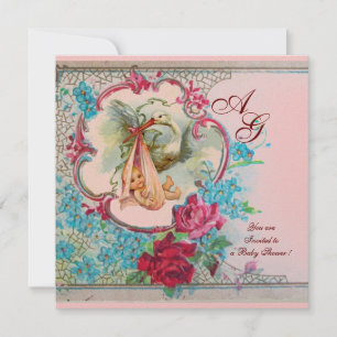 CONVITE STORY BABY GIRL CHÁ PINK BLUE FLOROGRAMA AZUL
