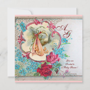 CONVITE STORY BABY GIRL CHÁ PINK BLUE FLOROGRAMA AZUL