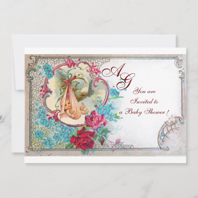 CONVITE STORY BABY GIRL CHÁ PINK BLUE FLOROGRAMA AZUL (Frente)