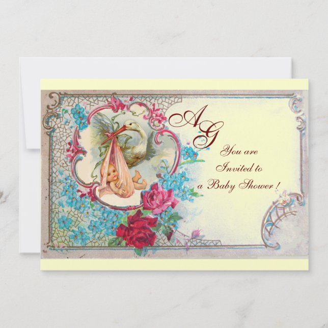 CONVITE STORY BABY GIRL CHÁ PINK BLUE FLOROGRAMA AZUL (Frente)