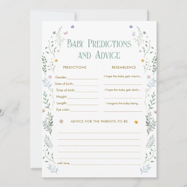 Convite Story Book Baby Shower Baby Predictions Game Card (Frente)