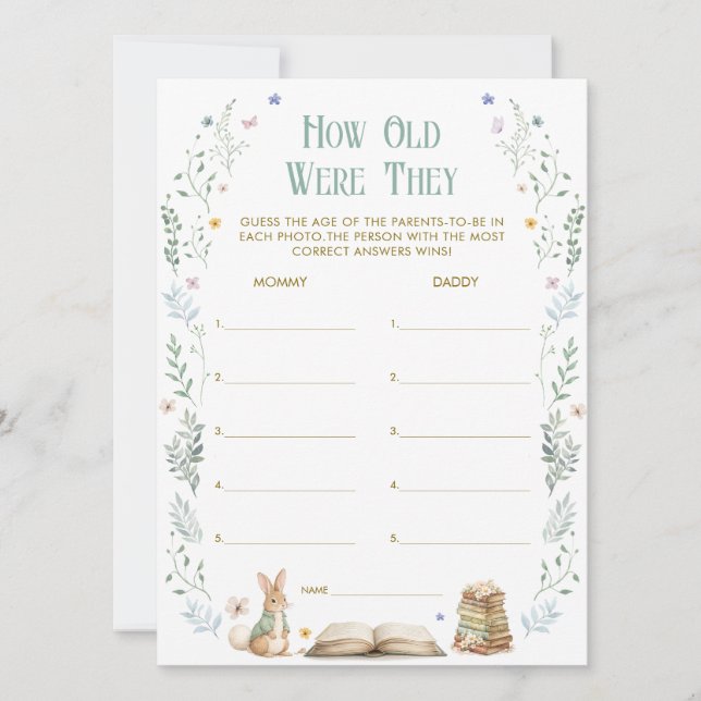 Convite Story Book Baby Shower How Old Were They Game Card (Frente)