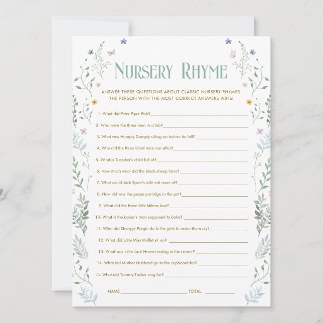 Convite Story Book Baby Shower Nursery Rhyme Game Card (Frente)