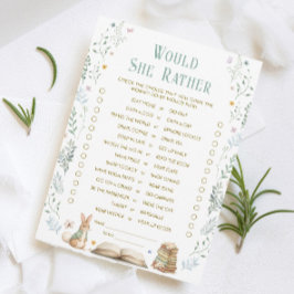 Convite Story Book Baby Shower Would She Rather Game Card