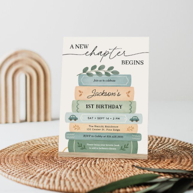 Convite Storybook Birthday Um Novo Capítulo Começa (Criador carregado)