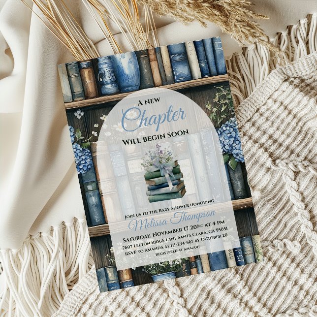 Convite Storybook Blue Boy Library Book Baby Shower (Criador carregado)