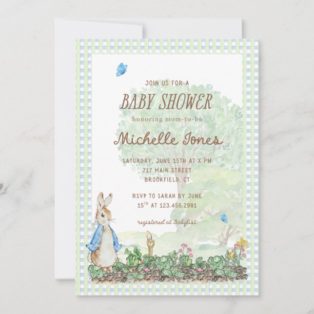 Convite Storybook Garden Rabbit Inspired Baby Shower  (Frente)