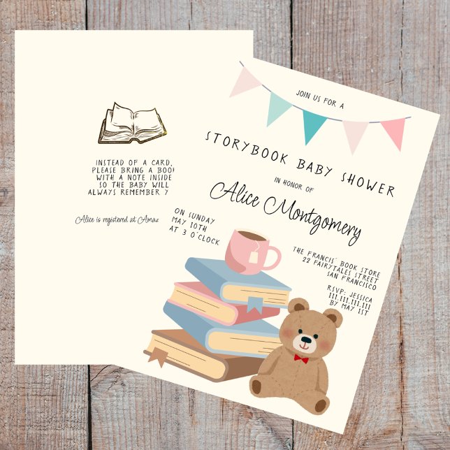 Convite Storybook Library Themed Baby Shower  (Criador carregado)
