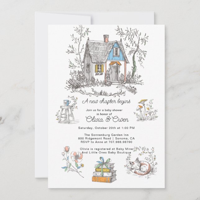 Convite Storybook Mushroom Woodland Baby Shower (Frente)