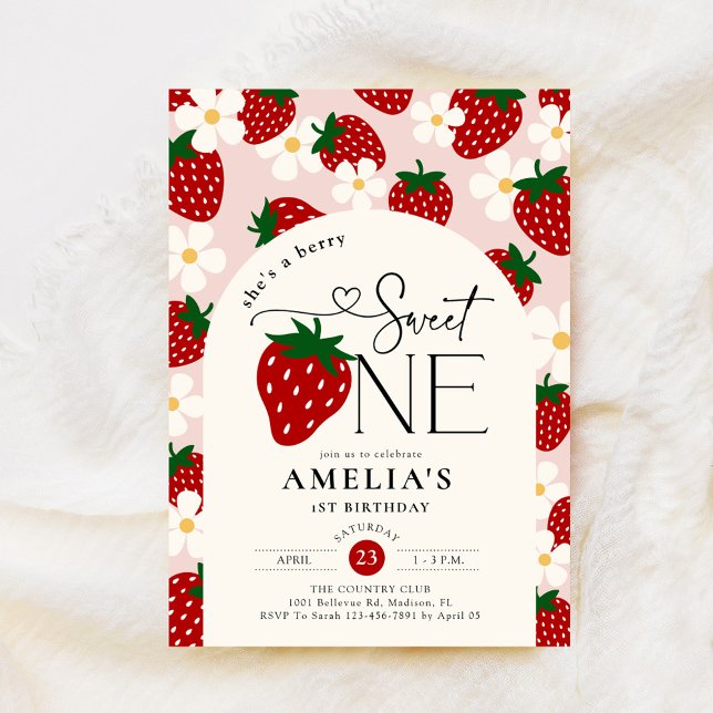 Convite Strawberry 1st Birthday Berry Sweet One (Criador carregado)