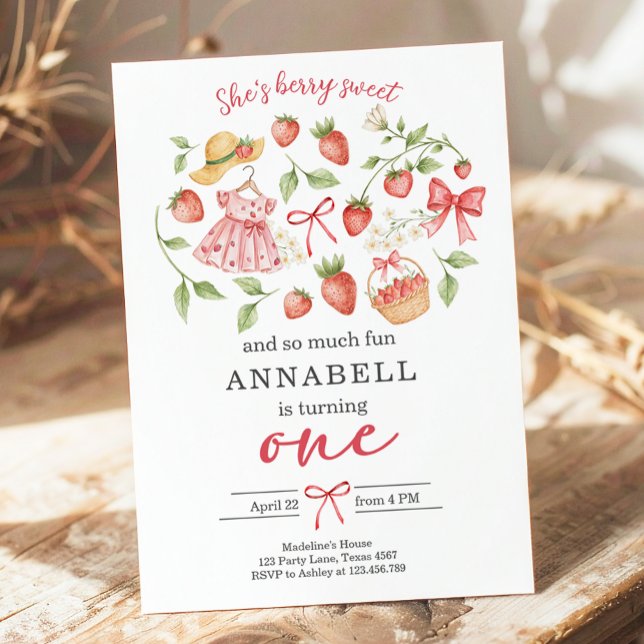 Convite Strawberry 1st Birthday Invite First Berry Sweet (Criador carregado)