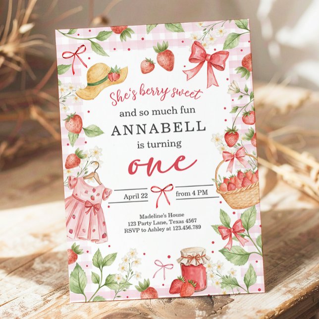 Convite Strawberry 1st Birthday Invite First Berry Sweet (Criador carregado)