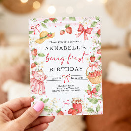Convite Strawberry 1st Birthday Invite First Berry Sweet