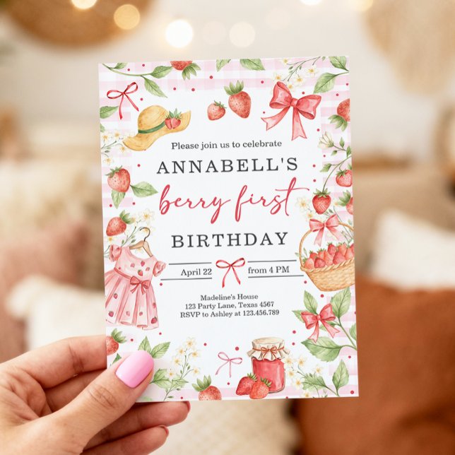 Convite Strawberry 1st Birthday Invite First Berry Sweet (Criador carregado)