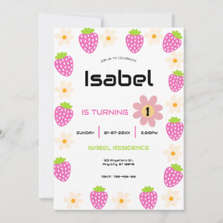 Convite Strawberry 1st Birthday Invite First Berry Sweet