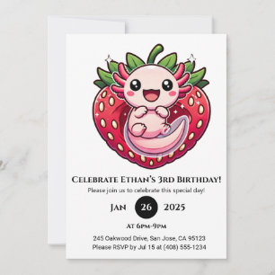Convite Strawberry Axolotl Joy Birthday
