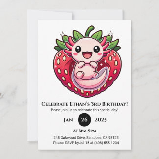 Convite Strawberry Axolotl Joy Birthday