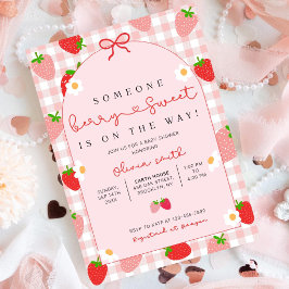 Convite Strawberry Baby Shower Invitation Template, Editab