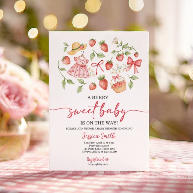 Convite Strawberry Baby Shower Invite Berry Sweet Baby (Criador carregado)