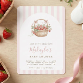 Convite Strawberry Basket Coquette Pink Arch Baby shower
