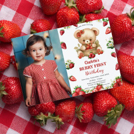 Convite Strawberry Bear Berry Foto do primeiro primeiro an