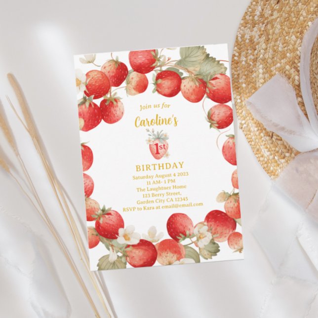 Convite Strawberry Berry First Girls Birthday (Criador carregado)