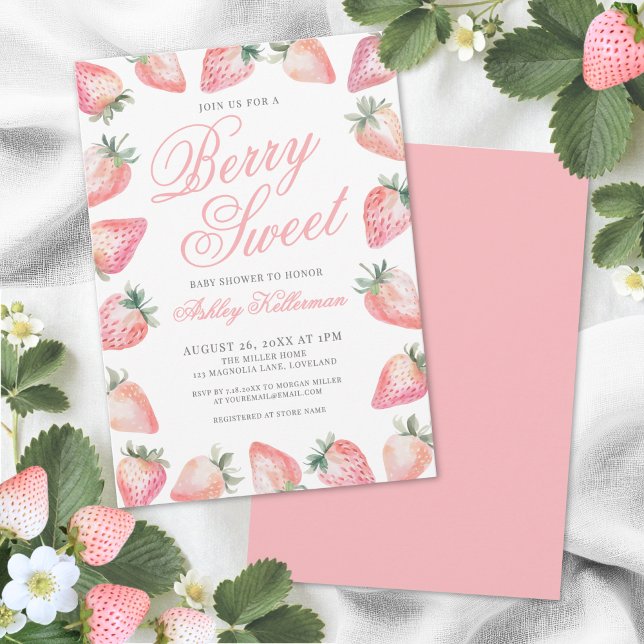 Convite Strawberry Berry Sweet Baby Shower (Strawberry Berry Sweet Baby Shower Invitation)