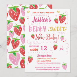 Convite Strawberry BERRY SWEET chá de fraldas Watercolor
