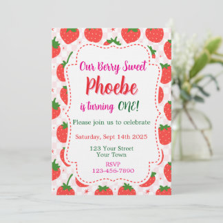 Convite Strawberry Berry Sweet First Birthday Invitation