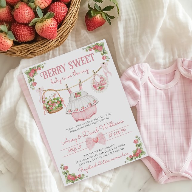 Convite Strawberry Berry Sweet Modern Baby Girl Chá (Criador carregado)