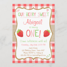 Convite Strawberry Berry Sweet Pink Red First Birday