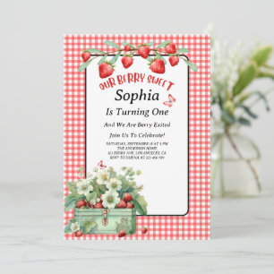 Convite Strawberry Berry Sweet Primeira Festa de aniversár