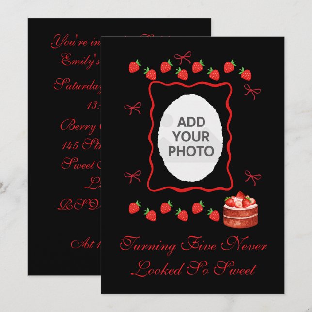 Convite Strawberry Birthday Invitation (Frente/Verso)