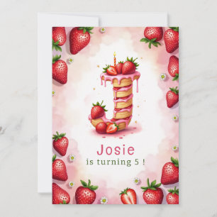 Convite Strawberry Birthday - Letra J Tema de Bolo
