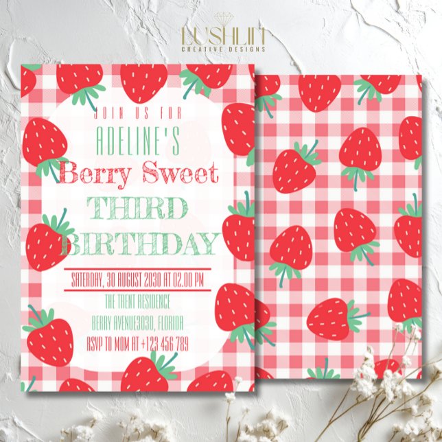 Convite Strawberry Birthday Sweet Berry Party (Criador carregado)