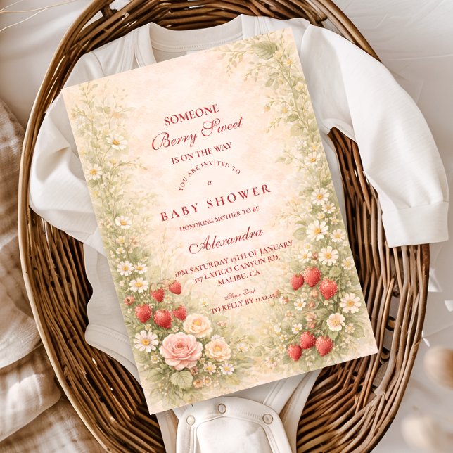 Convite Strawberry Blossom Baby Shower (Criador carregado)