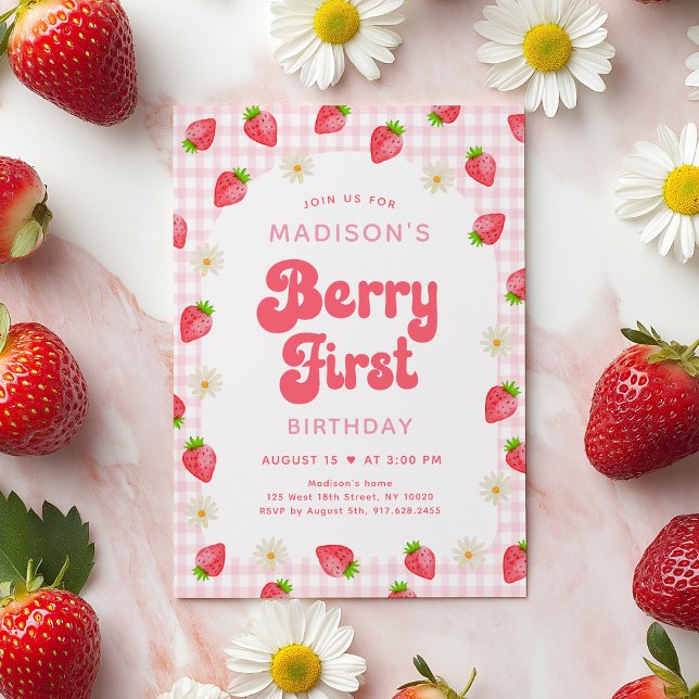 Convite Strawberry Boho DaisyBerry Primeiro Aniversário (Criador carregado)