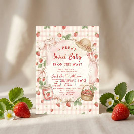 Convite Strawberry bow baby shower First Berry Sweet
