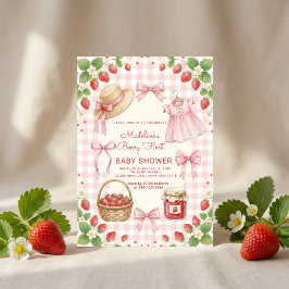 Convite Strawberry bow baby shower First Berry Sweet