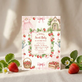 Convite Strawberry bow baby shower First Berry Sweet
