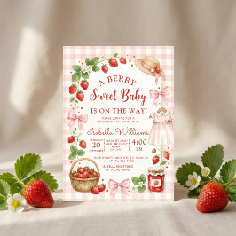 Convite Strawberry bow baby shower First Berry Sweet